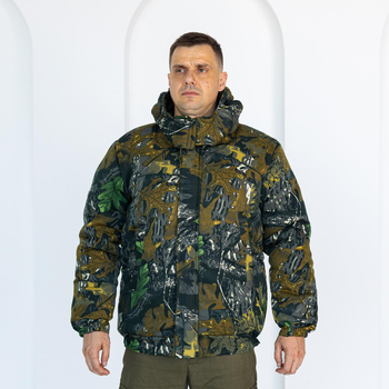Бушлат зимний камуфляжный Дуб зеленый на флисе и синтепоне, мужская зимняя куртка на резинке 54