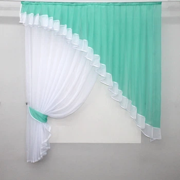 Кухонный комплект VR-Textil № 062к шторка с ламбрекеном мятный с белым 150х170 см (50-088)
