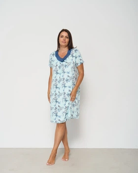 Нічна сорочка жіноча віскоза з мереживом батал птахи Nicoletta 70140с 5XL бірюзовий