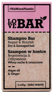 Szampon w kostce LoveBar Shampoo Olej Arganowy & Imbir Bar do włosów suchych i zniszczonych 2x30 g (5907653810688)