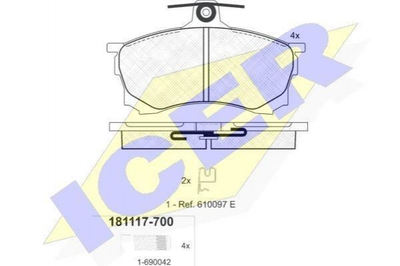 Тормозные колодки ICER 181117700 Mitsubishi Carisma MR249240, MR290240, MR389519