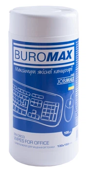 Серветки для чищення оргтехніки, поверхонь та офісних меблів, JOBMAX, вологі, 100 шт. в пласт.тубі (BM.0803)