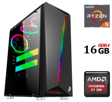 Игровой ПК Dtop Gaming R558 Tower / AMD Ryzen 5 5500 (6 (12) ядер по 3.6 - 4.2 GHz) / 16 GB DDR4 / 480 GB SSD / AMD Radeon RX 580, 8 GB GDDR5, 256-bit / 500W