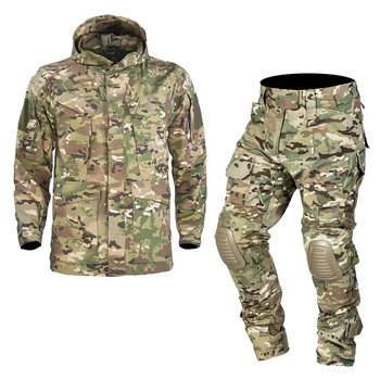 Тактичний комплект зимового військового одягу Han Wild Multicam, убакс з довгим рукавом та налокітниками, штани з наколінниками+ куртка G8 Мультикам р.3XL