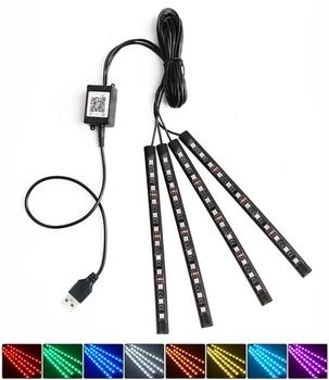 Світлодіодне підсвічування салону авто RGB led - підсвічування ніг в авто від USB Bluetooth APP, 4 х 22см
