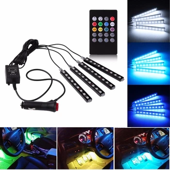 Светодиодная подсветка салона авто RGB led - подсветка ног в авто от прикуривателя, влагозащитная 4 х 22см