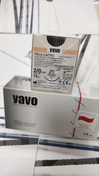 Нитка хірургічна розсмоктувальна стерильна YAVO Poland PGLA LACTIC Поліфіламентна USP 2/0 75 см DKO 26 мм 3/8 кола (5901748106724)
