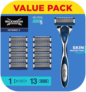 Ручна бритва Wilkinson Hydro 5 Skin Protection Regular зі змінними лезами для чоловіків 1 шт + касети 13 шт (4027800402236)