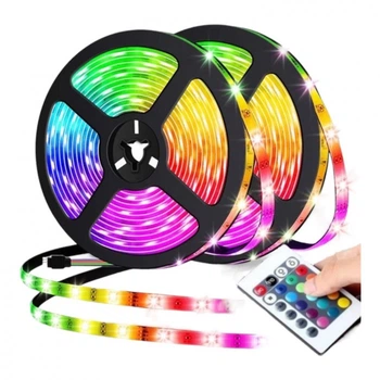 Лента светодиодная RGB 5 метров 3528 Самоклеющаяся лента с пультом и блоком питания для подсветки на потолок, кухню - Refurbished