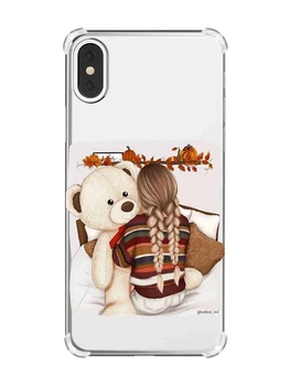 Чехол с утолщёнными углами на iPhone X/Xs :: Девочка с мишкой (принт 117)