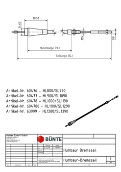 Трос гальмівний для Humbaur 1000/1190 мм 60478