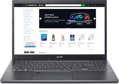 Ноутбук Acer Aspire 5 A515-57G-35VM (NX.KMHEU.003) Steel Gray / Intel Core i3-1215U / RAM 8 ГБ / SSD 512 ГБ / nVidia GeForce RTX 2050, 4 ГБ / Підсвітка клавіатури