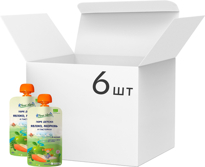 Упаковка фруктово-овочевого пюре Fleur Alpine Organic яблуко-морква-пастернак у паучі 6 шт. х 120 г (5024688101076)