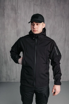 Чоловіча куртка Soft shell на блискавці з капюшоном водонепроникна 5XL чорна 00085