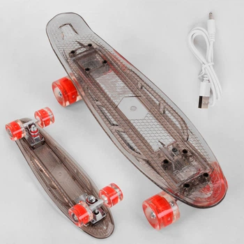 Скейт Пенни борд с прозрачной декой что светится S-40133 Best Board колёса PU со светом, зарядка USB