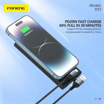 Кабель Foneng X92 4-в-1 (60W) USB/USB-C - USB-C/Lightning (M/M), 1 м, Black (X92-CA-FIO)