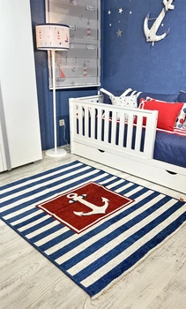 Килим дитячий Moretti Side, 155*230 см, двосторонній синій та червоний смужка Якір