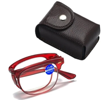 Складані вінтажні окуляри для читання +1.50 діоптрій ERIKOLE у пластиковій оправі з футляром, червоні (75310414)