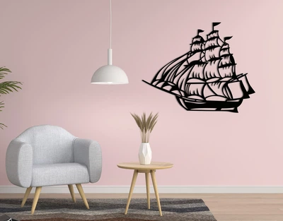 Декоративне панно на стіну з дерева Upwood Decor Корабель Ship 80 х 99.2 см black