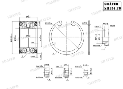 Подшипник передний VW Passat B2, 80-88, (37x39x68) SH154.26 Shafer