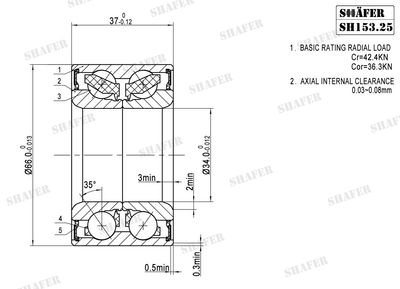 Подшипник передний Opel Combo, Corsa B, Astra F, Vectra A, 92-96 (37x34x66) SH153.25 Shafer