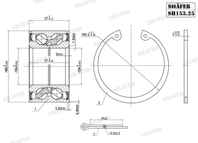 Подшипник передний Opel Combo, Corsa B, Astra F, Vectra A, 92-96 (37x34x66), монт. ккт.+ SH153.25K Shafer