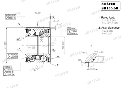 Подшипник задний Renault Kangoo I, Laguna I, 97-, (25x43x55) SH155.58 Shafer