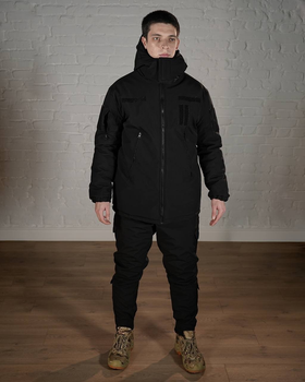 Зимова військова форма SoftShell з утеплювачем ХОЛОСОФТ чорна костюм водонепроникаючий бушлат з капюшоном та штани L - (50)