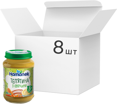 Упаковка м'ясного пюре Hamanek Телятина з овочами 190 г х 8 шт (8595139721589)