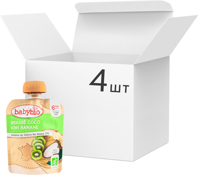 Упаковка органического пюре Babybio на основе кокосового молока с бананом и киви 85 г х 4 шт (3288131540955)