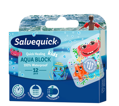Пластырь Salvequick Aqua Block Kids водонепроникний для дітей 12 шт (7310616219240)