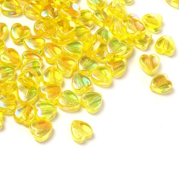 Бусіна Finding Серце пласке Жовтий півпрозорий перелив Акріл 9 мм x 8 мм Упаковка 100 шт