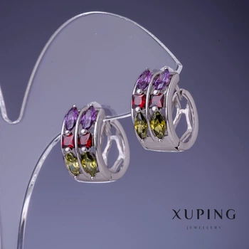 Серьги Xuping с разноцветными камнями 9х17 мм, родий, ida56933