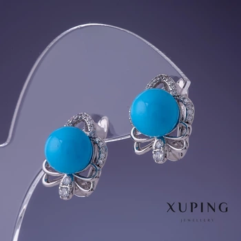 Сережки Xuping з блакитною перлами Майорка 14х16мм родій, ida55237
