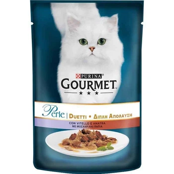 Вологий корм Gourmet (Гурме) Perle Duo з телятиною та качкою для котів (шматочки в підливі), 85 г