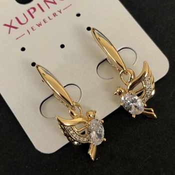 Серьги «Птицы» Xuping Позолота 18К с белыми стразами и кристаллами, диаметр 32х12 мм +, ida55038