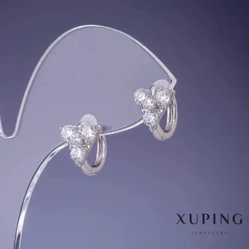 Сережки Xuping трикутники з білими кристалами 11х9мм родій, ida55331