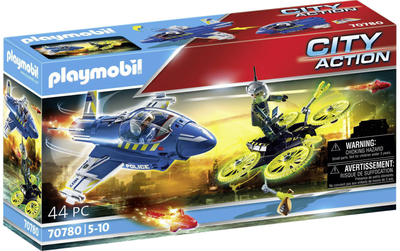 Zestaw figurek do zabawy Playmobil City Policyjny odrzutowiec Pościg za dronem (4008789707802)
