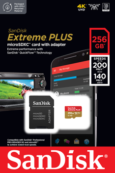 Карта пам'яті SanDisk Extreme PLUS microSDXC 256GB Class 10 V30 + SD-адаптер (SDSQXBD-256G-GN6MA)