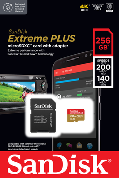 Карта пам'яті SanDisk Extreme PLUS microSDXC 256GB Class 10 V30 + SD-адаптер (SDSQXBD-256G-GN6MA)