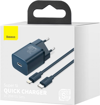 Мережевий зарядний пристрій Baseus Super Si Quick Charger 1C 20W EU Sets Blue (with cable) (TZCCSUP-B03)