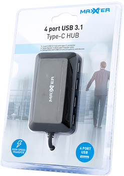 Hub Maxxter USB 3.0 Type-C na 4 porty ACT-HUB3C-4P Black