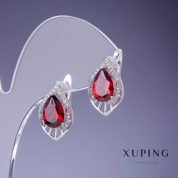 Серьги Xuping с красными кристаллами 17×12 мм, родированное покрытие, ida56648