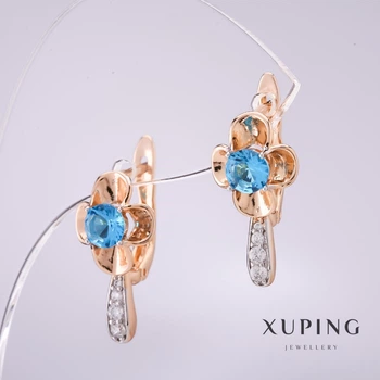 Сережки Xuping з блакитними каменями 20х10мм позолота 18к, ida56950