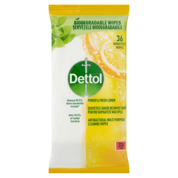 Антибактеріальні серветки Dettol Power & Fresh Cytryna для дезінфекції та очищення 36 шт (5900627107067)