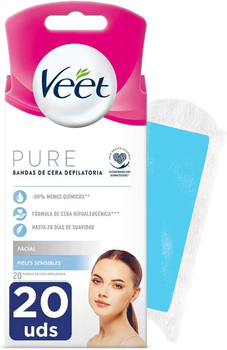 Woskowe paski Veet Sensitive Skin Facial Hair Removal Wax Strips Pure 20 szt (8428076000274)