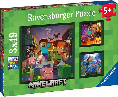 Набір пазлів Ravensburger Minecraft 21 x 21 см 3 x 49 деталей (4005556056217)