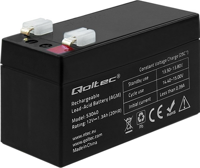 Акумуляторна батарея Qoltec AGM 12V 1.3Ah max 19.5A 53040 (5901878530406)