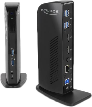 Stacja dokująca Delock 4xUSB3.2/2xDisplayPort 4K/RJ45 Ethernet/Audio Black (4043619877287)