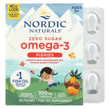 Omega-3 у формі рибок, Nordic Naturals, зі смаком тутті-фрутті для дітей віком від 2 років, 300 мг, 36 шт.